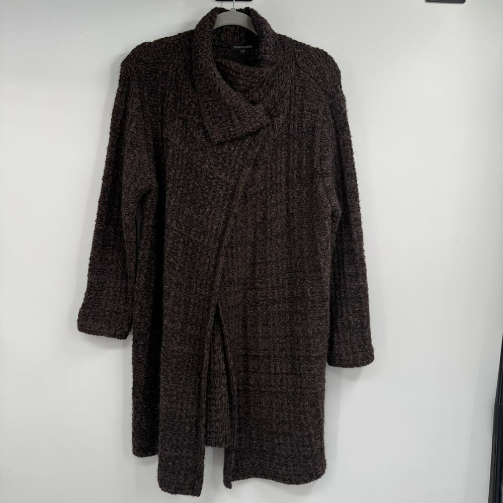 Eileen Fisher Cardigan Sweater Coat Womens S Brown Wool Alpaca Blend High Collar